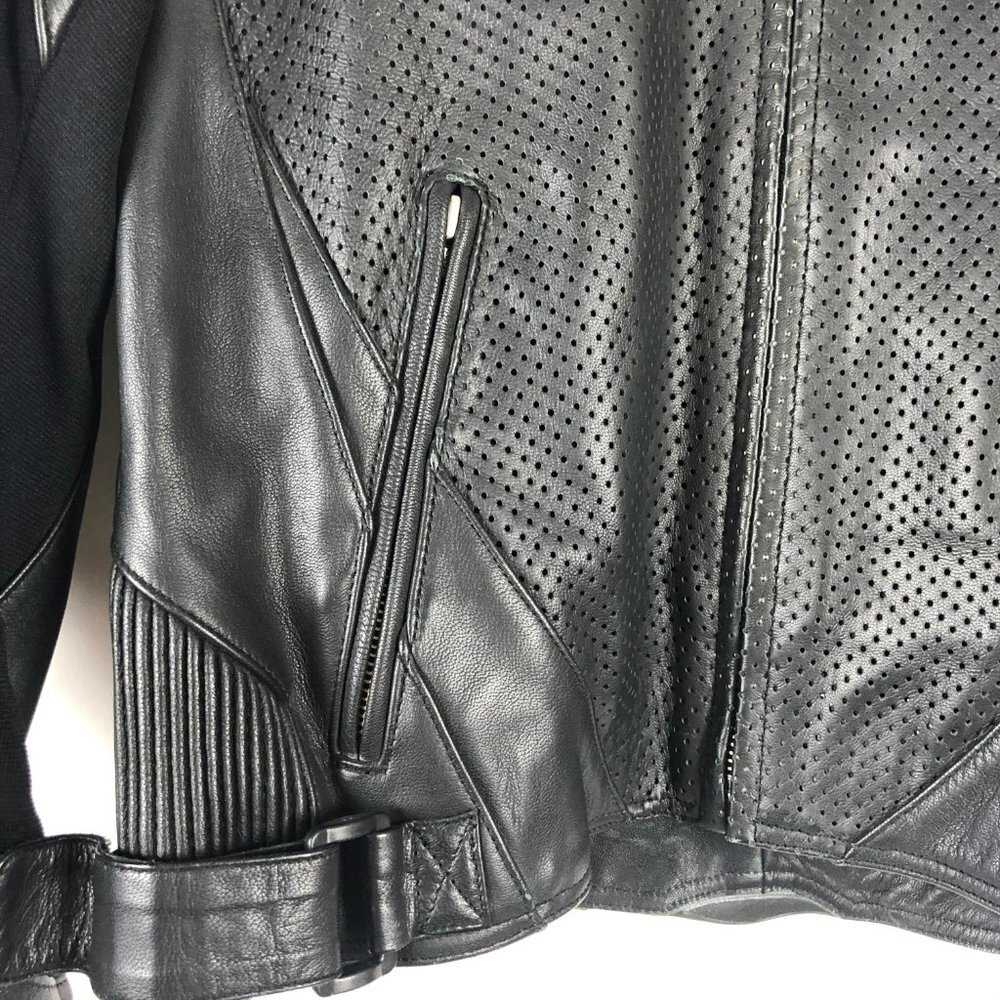 TEKNIC Men's Black Leather Motorcycle Jacket Sz 44 - Picture 2 of 8